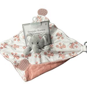 Modern Baby Elephant Blanket Lovey Flower Bunch Teether Dusty Rose Embroidered